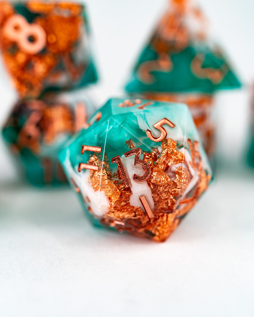 Locklost | 7 Piece Sharp Edge Resin Dice Set - Emberglow Gaming