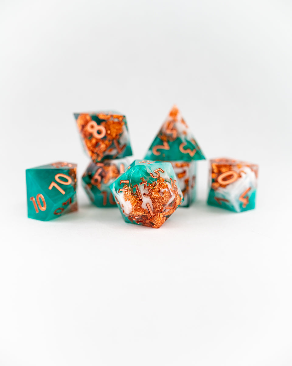 Locklost | 7 Piece Sharp Edge Resin Dice Set - Emberglow Gaming