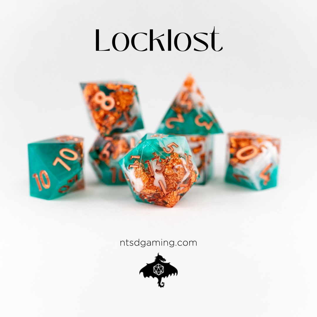 Locklost | 7 Piece Sharp Edge Resin Dice Set - Emberglow Gaming