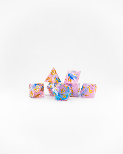 Lover's Laugh | 7 Piece Sharp Edge Resin Dice Set - Emberglow Gaming