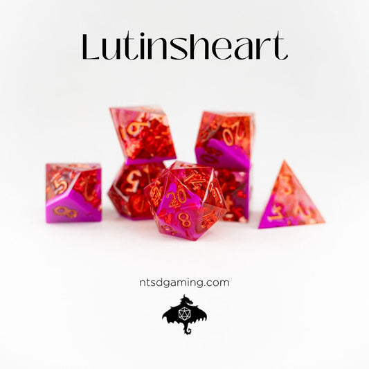 Lutinsheart | 7 Piece Sharp Edge Resin Dice Set - Emberglow Gaming