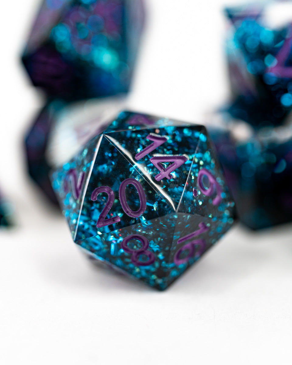 Neat Trick | 7 Piece Sharp Edge Resin Dice Set - Emberglow Gaming