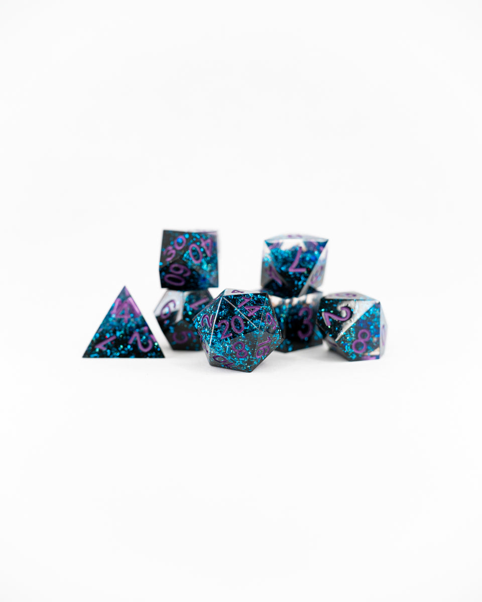 Neat Trick | 7 Piece Sharp Edge Resin Dice Set - Emberglow Gaming