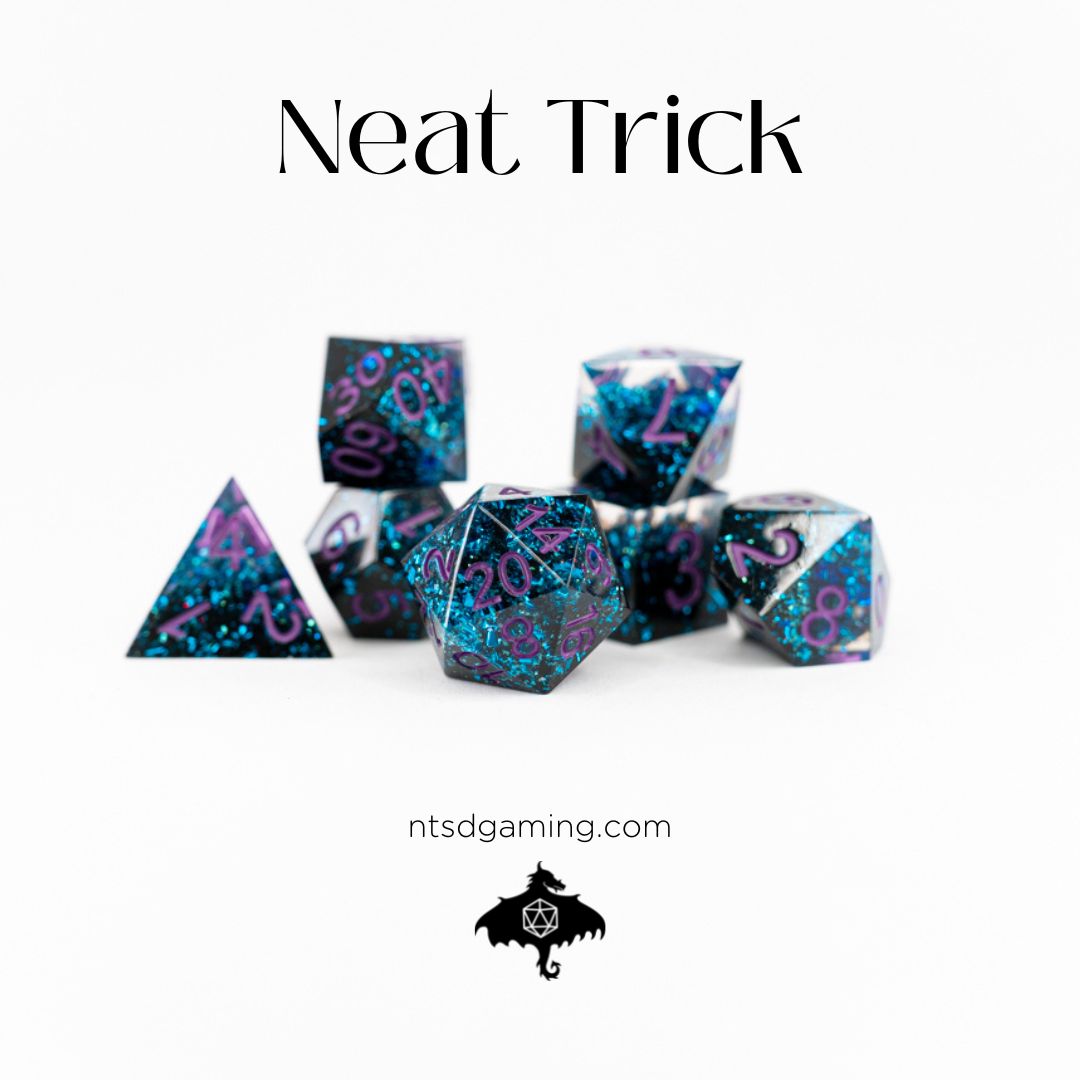 Neat Trick | 7 Piece Sharp Edge Resin Dice Set - Emberglow Gaming