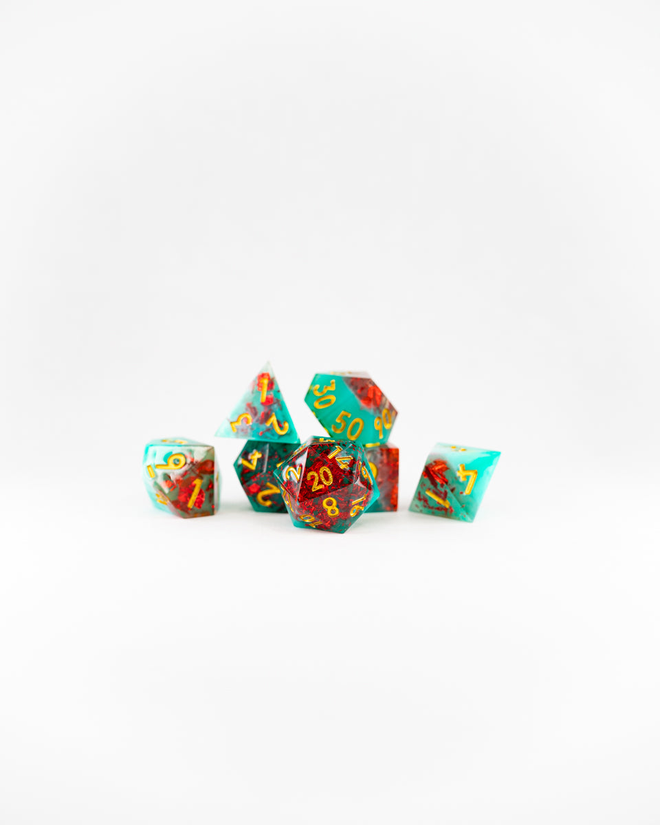 Mead and Mirth | 7 Piece Sharp Edge Resin Dice Set - Emberglow Gaming