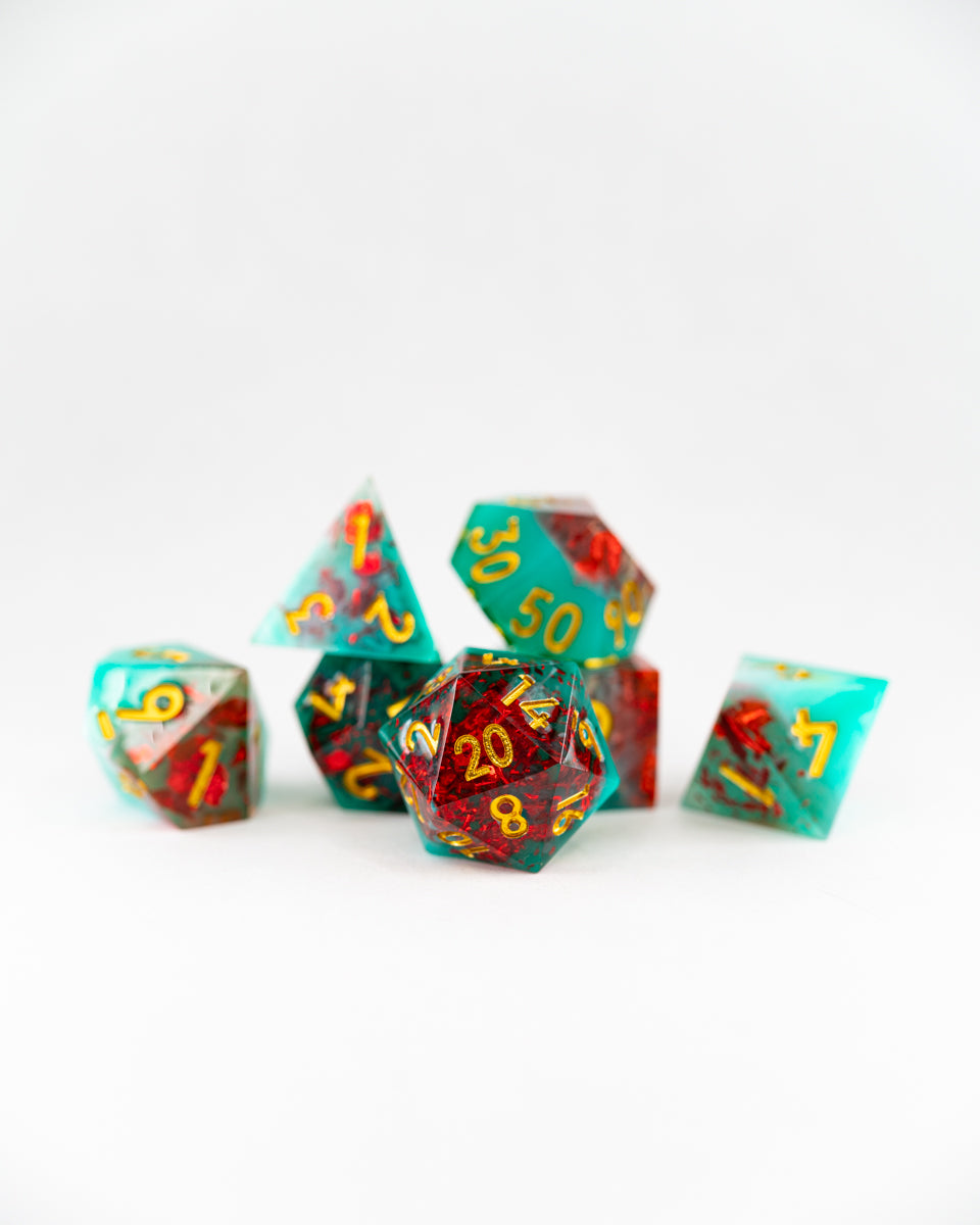 Mead and Mirth | 7 Piece Sharp Edge Resin Dice Set - Emberglow Gaming