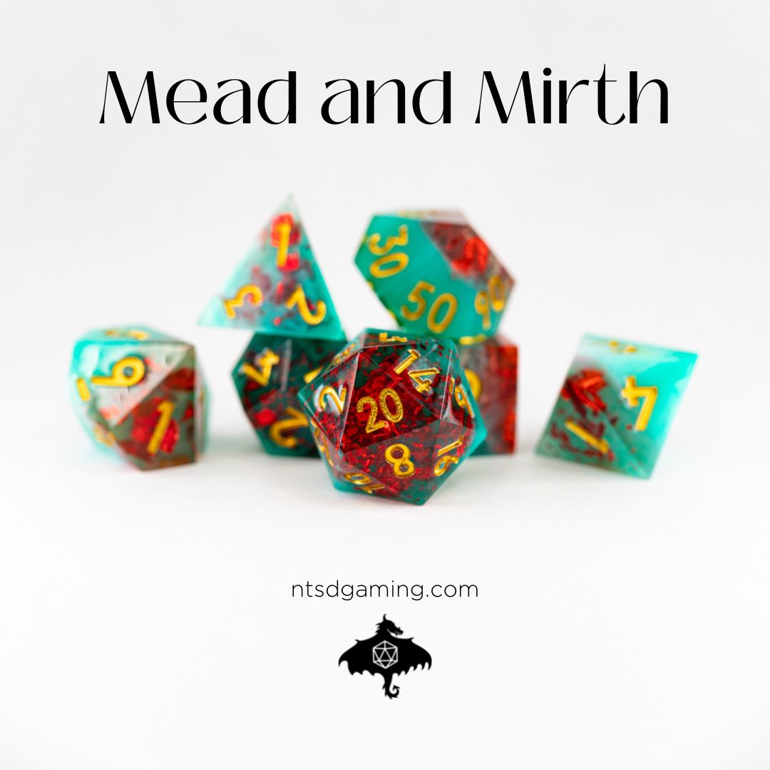 Mead and Mirth | 7 Piece Sharp Edge Resin Dice Set - Emberglow Gaming