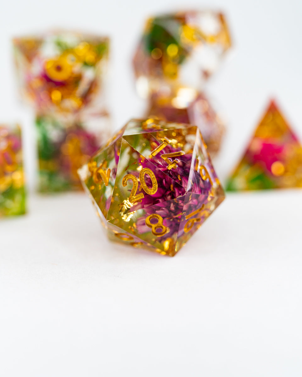 Party Tree | 7 Piece Sharp Edge Resin Dice Set - Emberglow Gaming