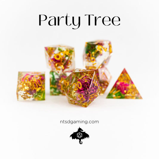 Party Tree | 7 Piece Sharp Edge Resin Dice Set - Emberglow Gaming