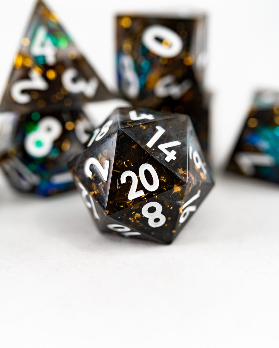 Pieces of Eight | 7 Piece Sharp Edge Resin Dice Set - Emberglow Gaming