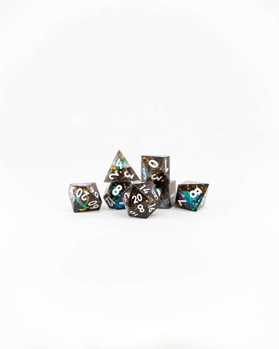 Pieces of Eight | 7 Piece Sharp Edge Resin Dice Set - Emberglow Gaming