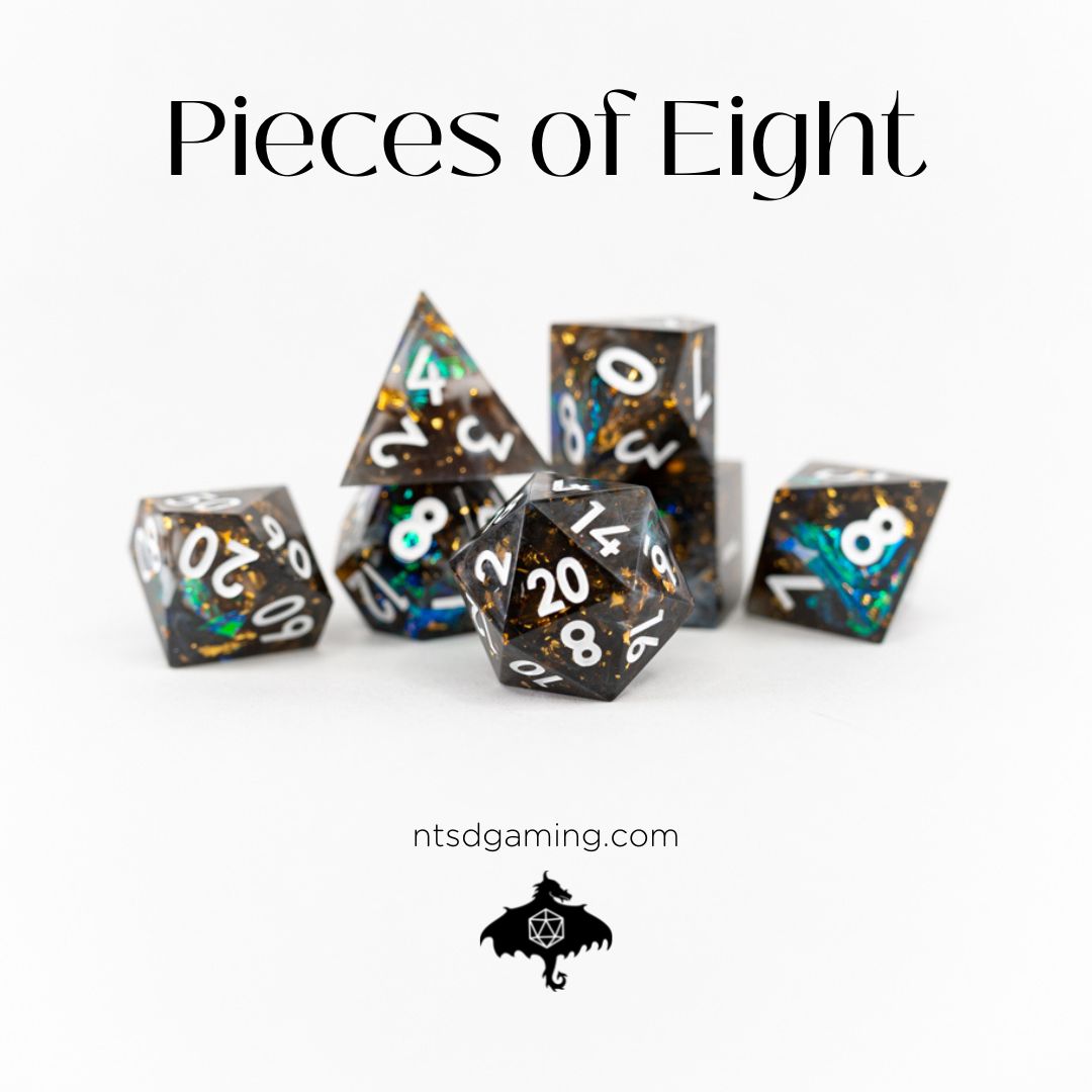 Pieces of Eight | 7 Piece Sharp Edge Resin Dice Set - Emberglow Gaming