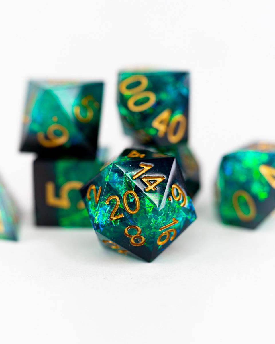 Resonance | 7 Piece Sharp Edge Resin Dice Set - Emberglow Gaming