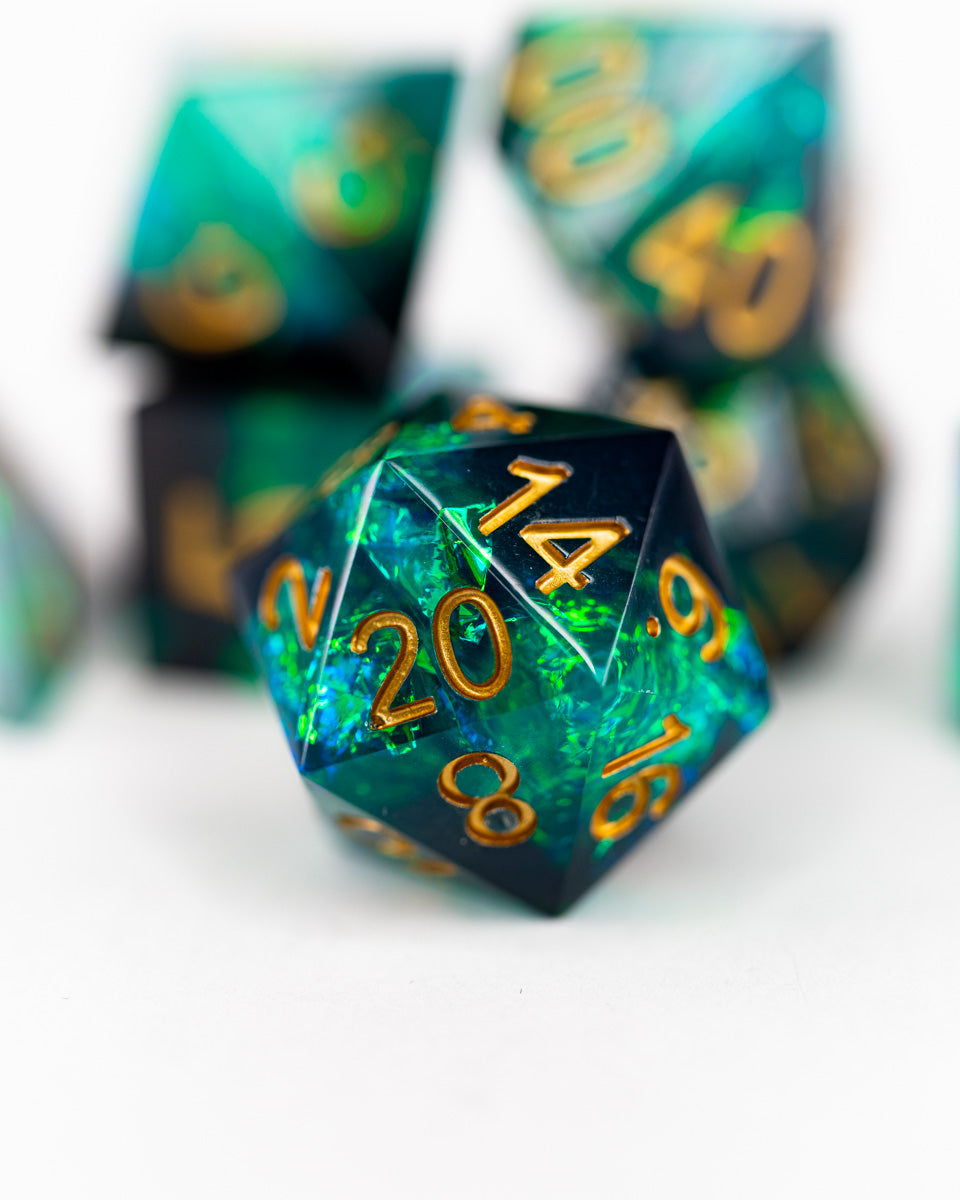 Resonance | 7 Piece Sharp Edge Resin Dice Set - Emberglow Gaming