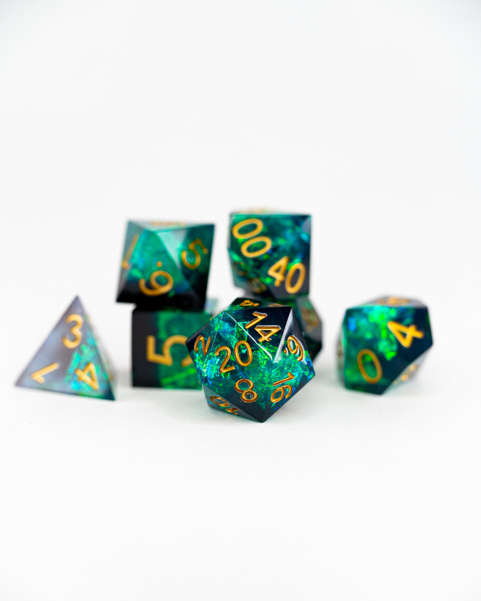 Resonance | 7 Piece Sharp Edge Resin Dice Set - Emberglow Gaming