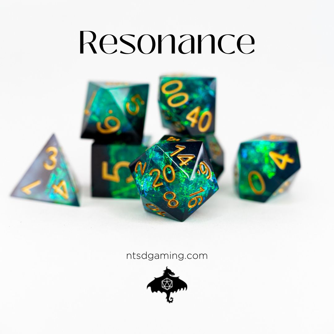 Resonance | 7 Piece Sharp Edge Resin Dice Set - Emberglow Gaming