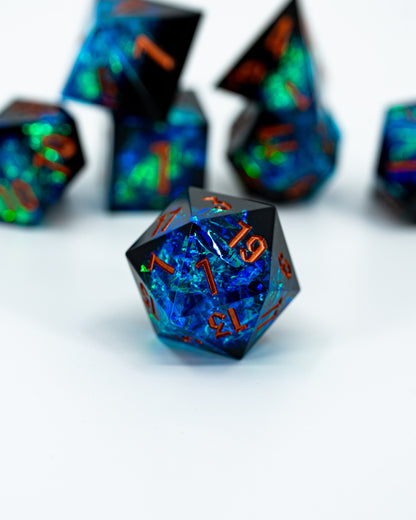 Resonance | Emberglow Original | 7 Piece Sharp Edge Resin Dice Set