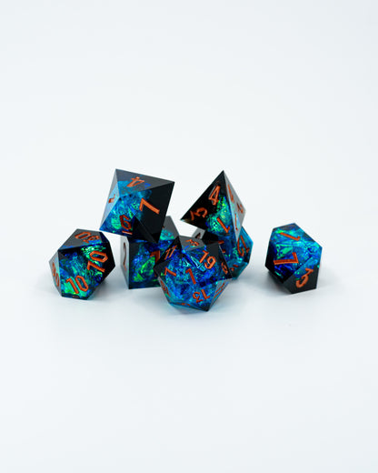 Resonance | Emberglow Original | 7 Piece Sharp Edge Resin Dice Set