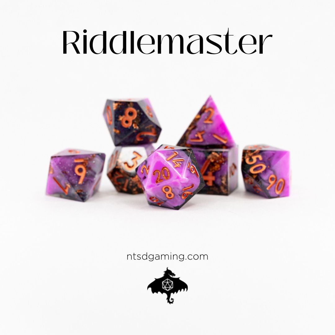 Riddlemaster | 7 Piece Sharp Edge Resin Dice Set - Emberglow Gaming