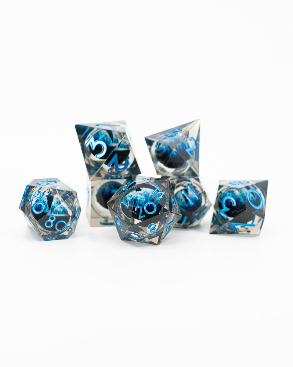 Megalodon | Floating Eye Inclusion | 7 Piece Sharp Edge Resin Dice Set - Emberglow Gaming