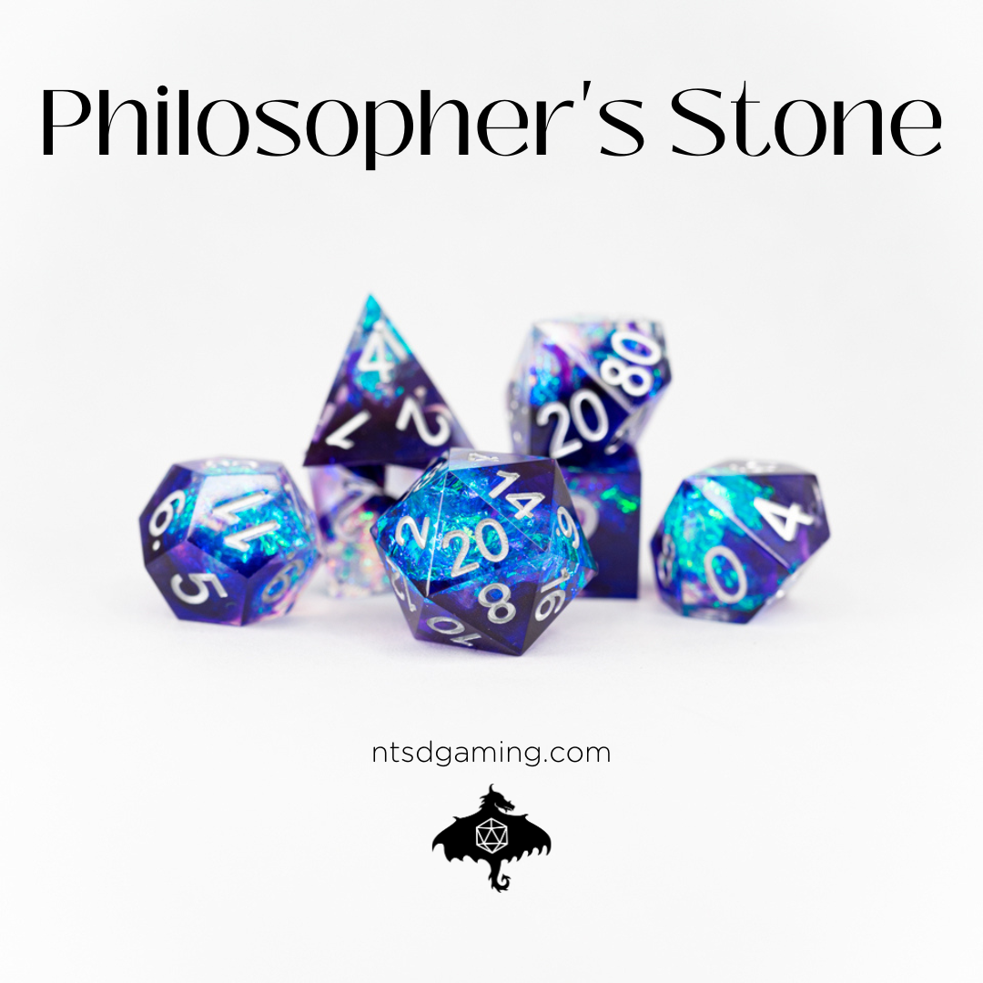 Philosopher's Stone | 7 Piece Sharp Edge Resin Dice Set - Emberglow Gaming