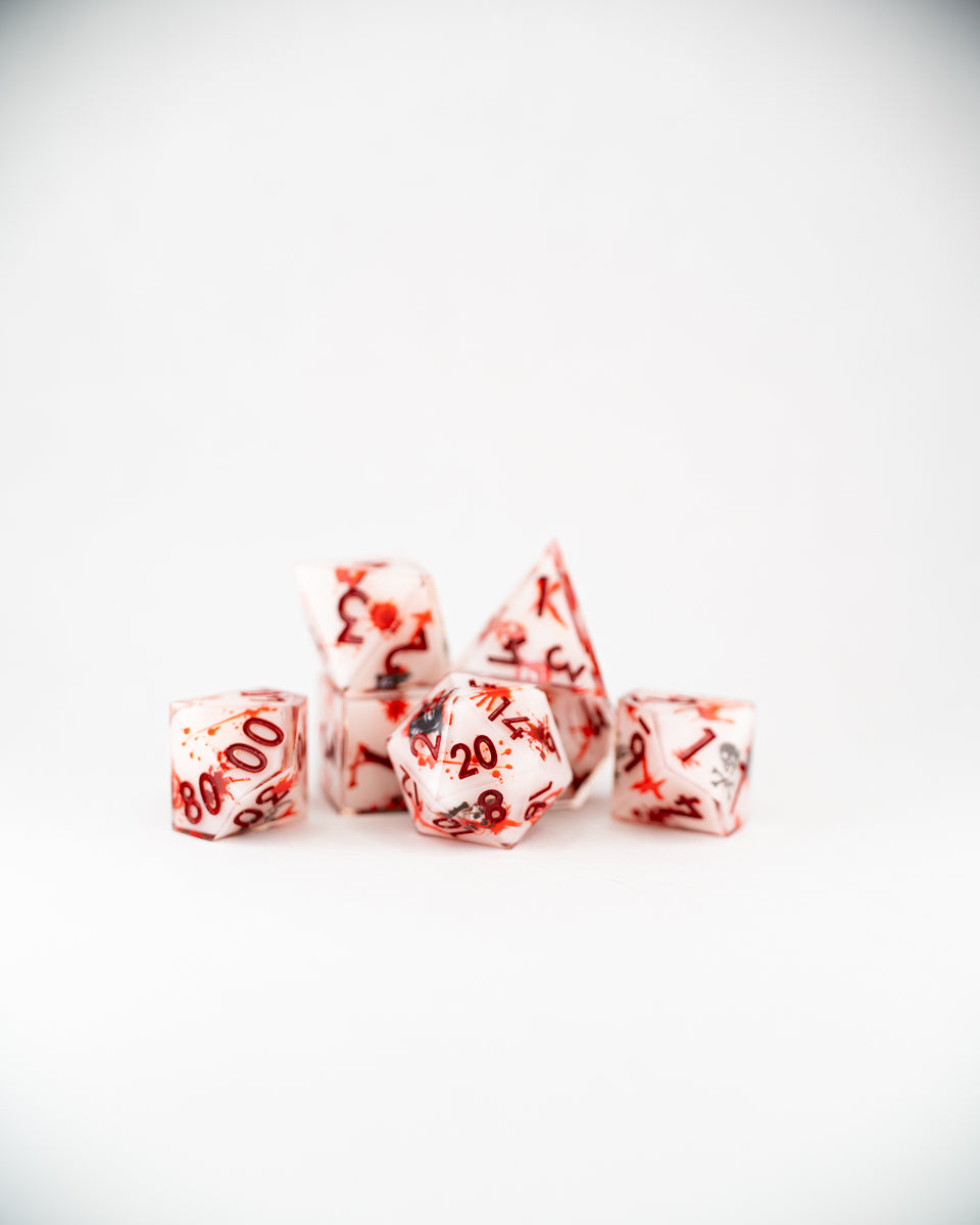 Macabre | Double Cast | 7 Piece Sharp Edge Resin Dice Set - Emberglow Gaming