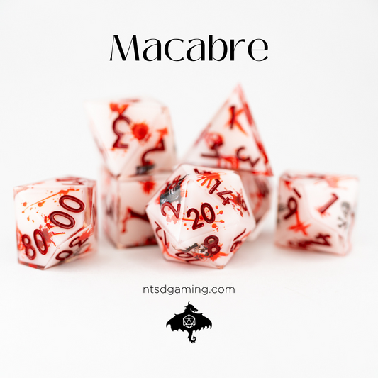 Macabre | Double Cast | 7 Piece Sharp Edge Resin Dice Set - Emberglow Gaming