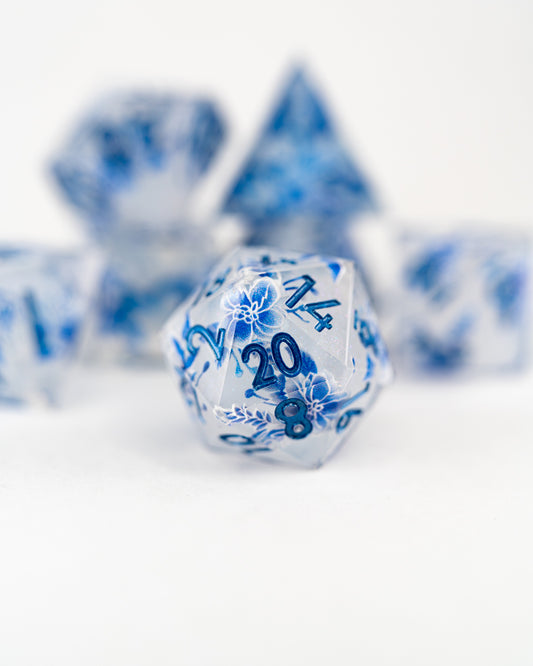 High Tea | Double Cast | 7 Piece Sharp Edge Resin Dice Set - Emberglow Gaming
