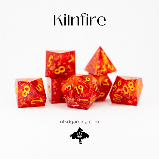 Kilnfire | 7 Piece Sharp Edge Resin Dice Set - Emberglow Gaming