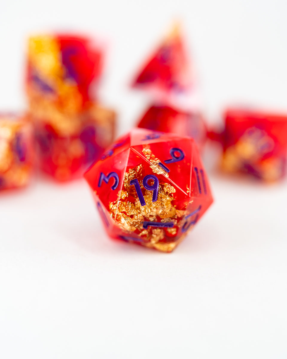 High Sun Festival | 7 Piece Sharp Edge Resin Dice Set - Emberglow Gaming