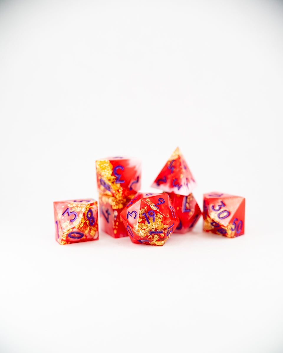 High Sun Festival | 7 Piece Sharp Edge Resin Dice Set - Emberglow Gaming