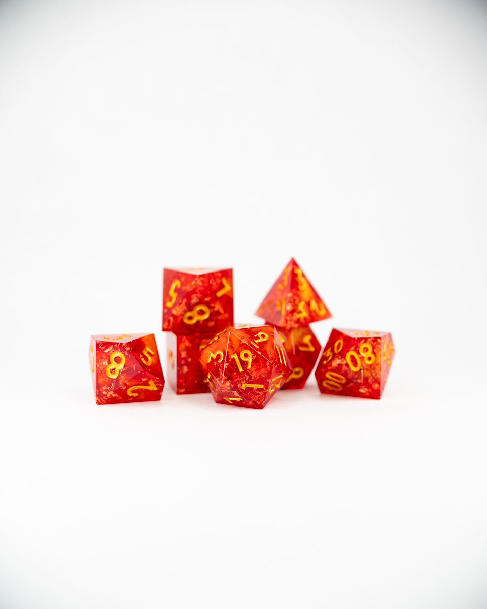 Kilnfire | 7 Piece Sharp Edge Resin Dice Set - Emberglow Gaming