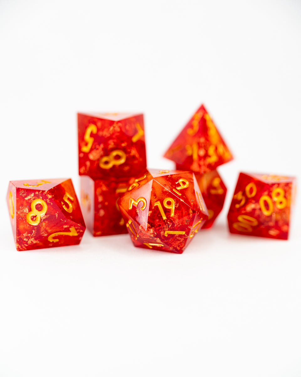 Kilnfire | 7 Piece Sharp Edge Resin Dice Set - Emberglow Gaming