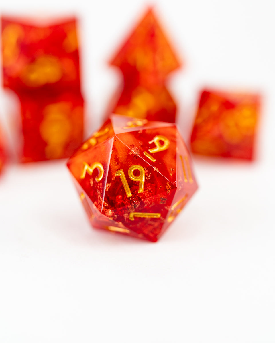 Kilnfire | 7 Piece Sharp Edge Resin Dice Set - Emberglow Gaming