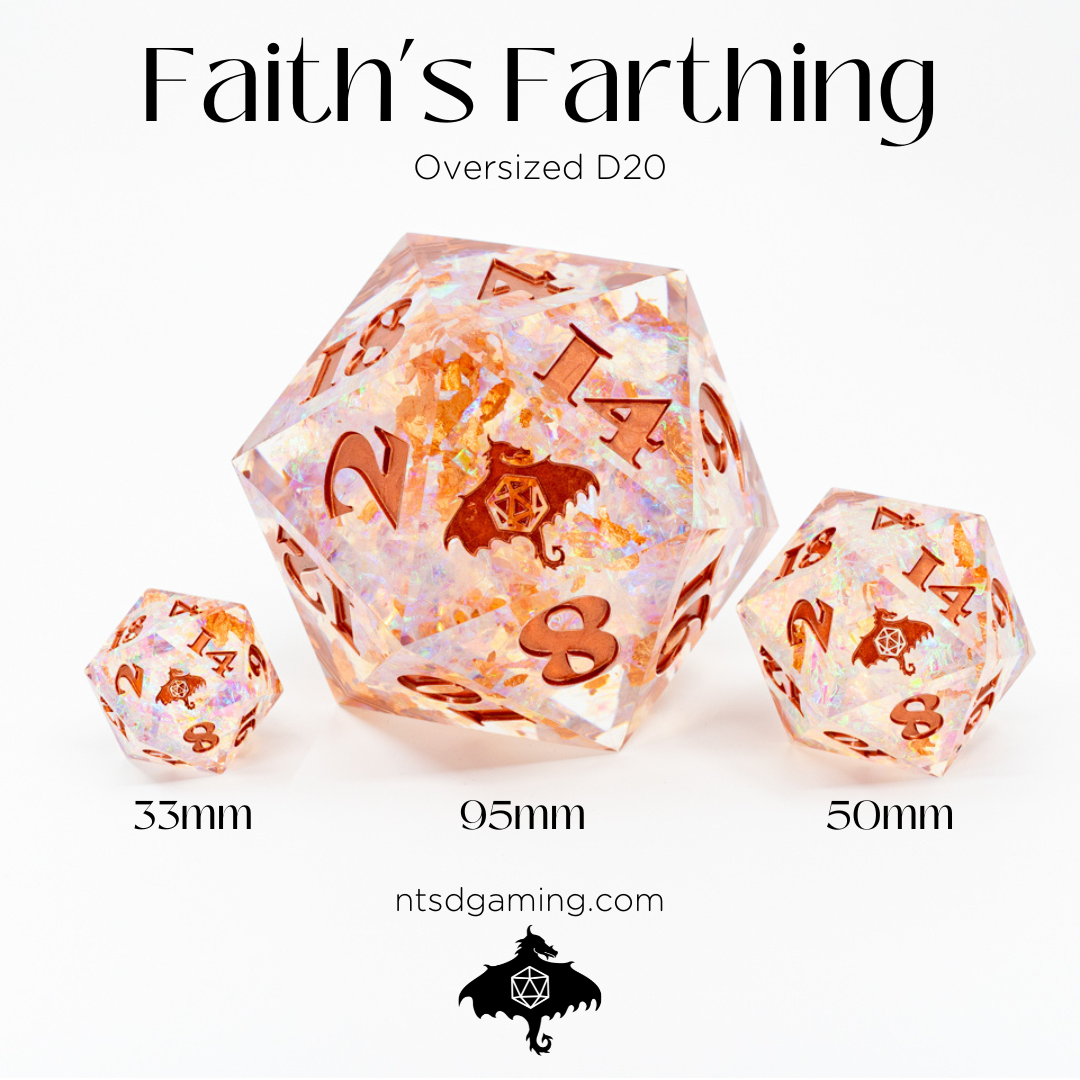 Faith's Farthing | 33MM Sharp Edge D20 - Emberglow Gaming