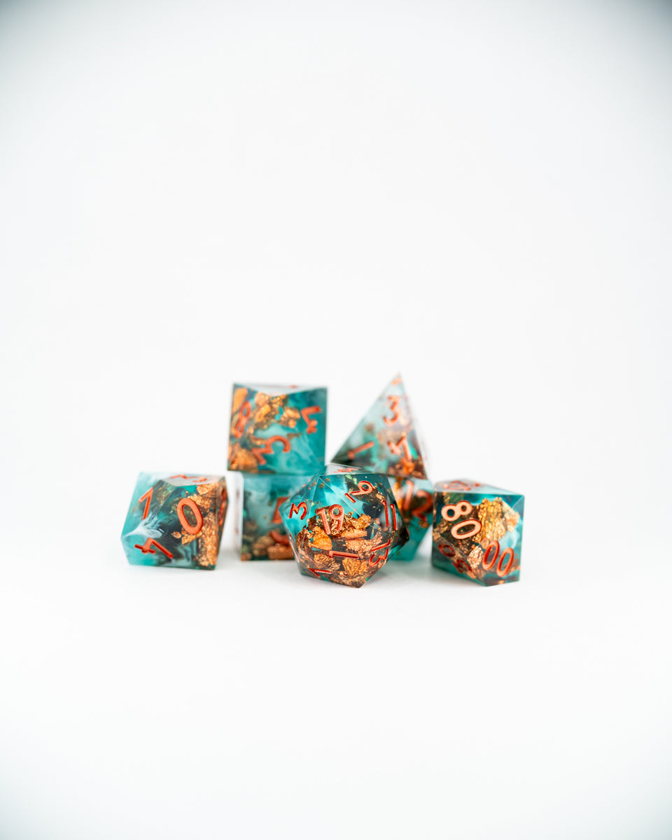 Enigma | 7 Piece Sharp Edge Resin Dice Set - Emberglow Gaming