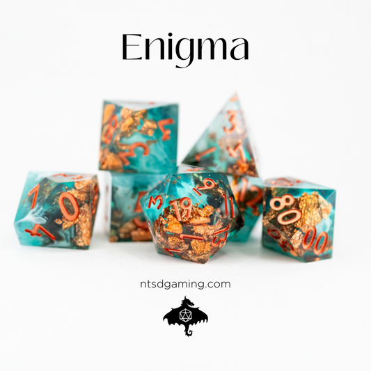 Enigma | 7 Piece Sharp Edge Resin Dice Set - Emberglow Gaming