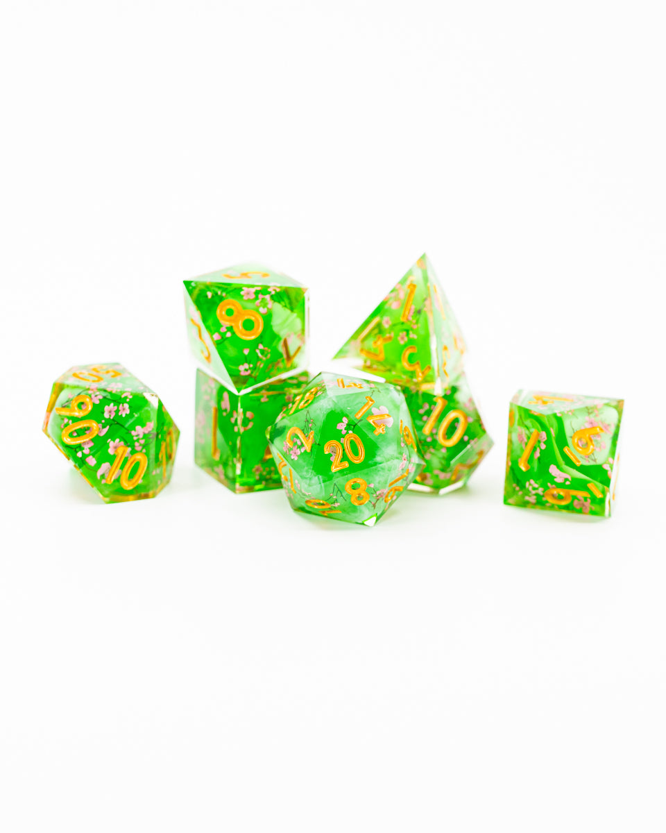 Dryad's Dream | Double Cast | 7 Piece Sharp Edge Resin Dice Set - Emberglow Gaming