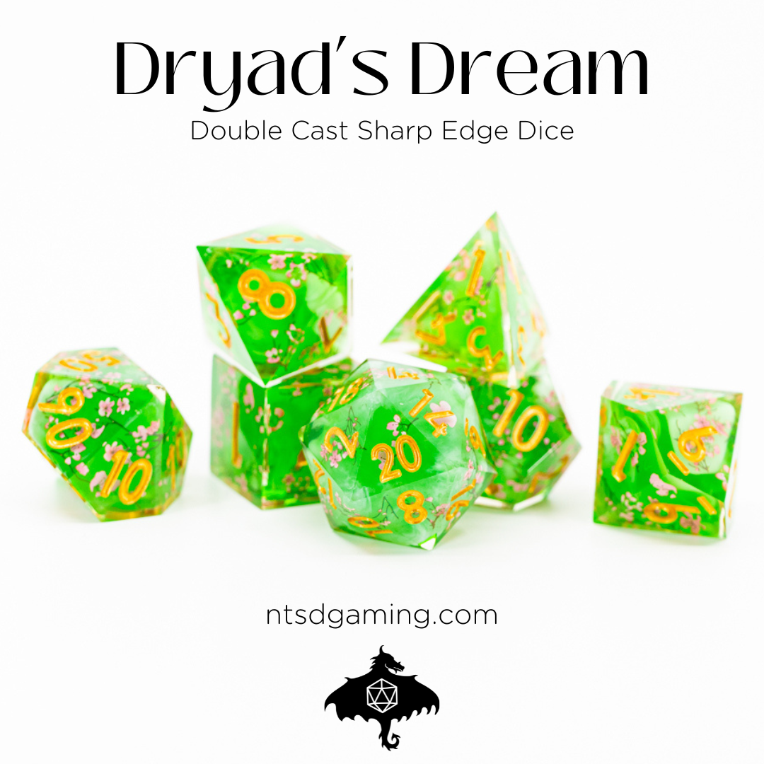 Dryad's Dream | Double Cast | 7 Piece Sharp Edge Resin Dice Set - Emberglow Gaming