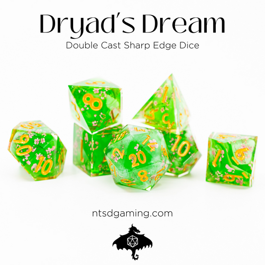 Dryad's Dream | Double Cast | 7 Piece Sharp Edge Resin Dice Set - Emberglow Gaming