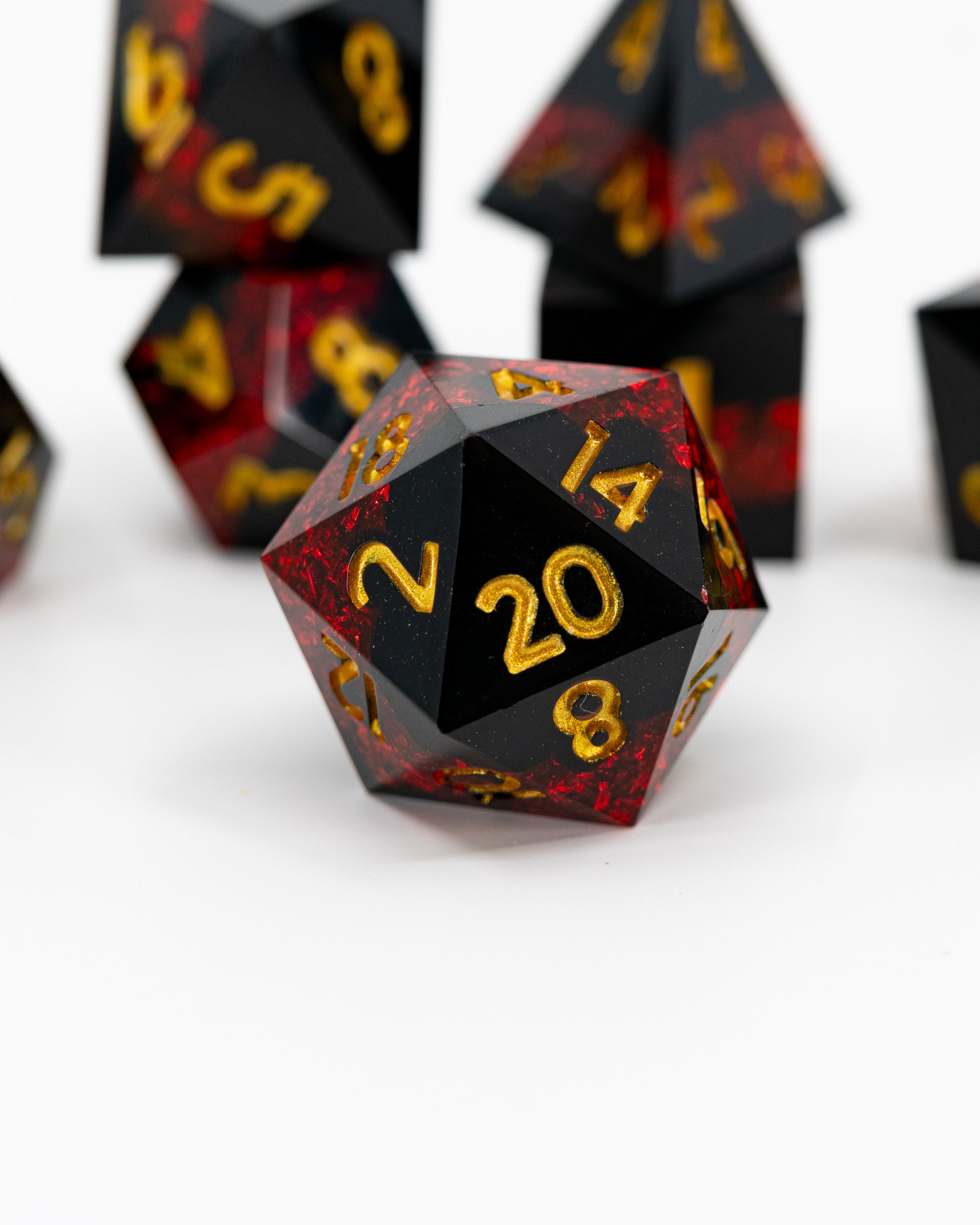 Burnished Sun | 7 Piece Sharp Edge Dice Set - Emberglow Gaming