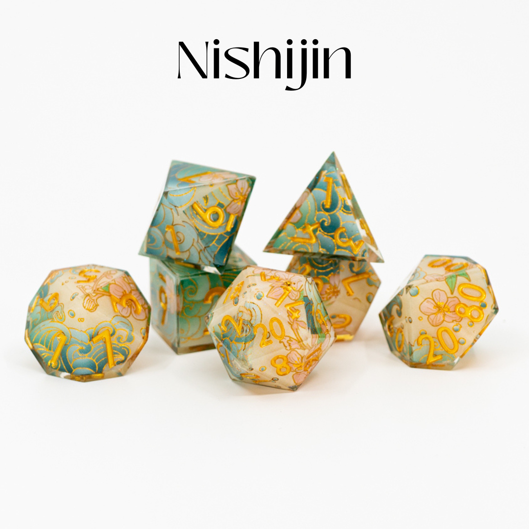 Nishijin | Double Cast | 7 Piece Sharp Edge Dice Set - Emberglow Gaming