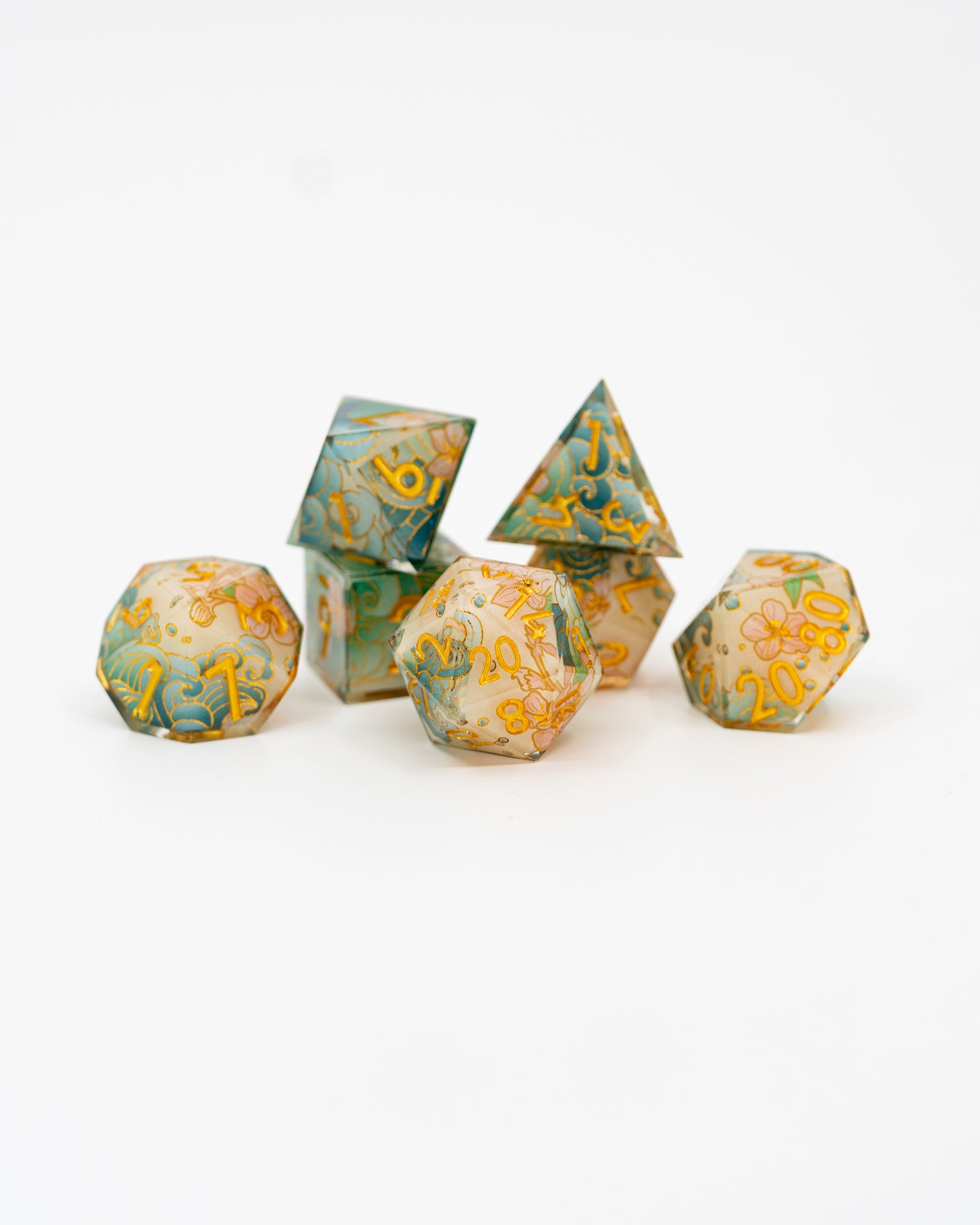 Nishijin | Double Cast | 7 Piece Sharp Edge Dice Set - Emberglow Gaming
