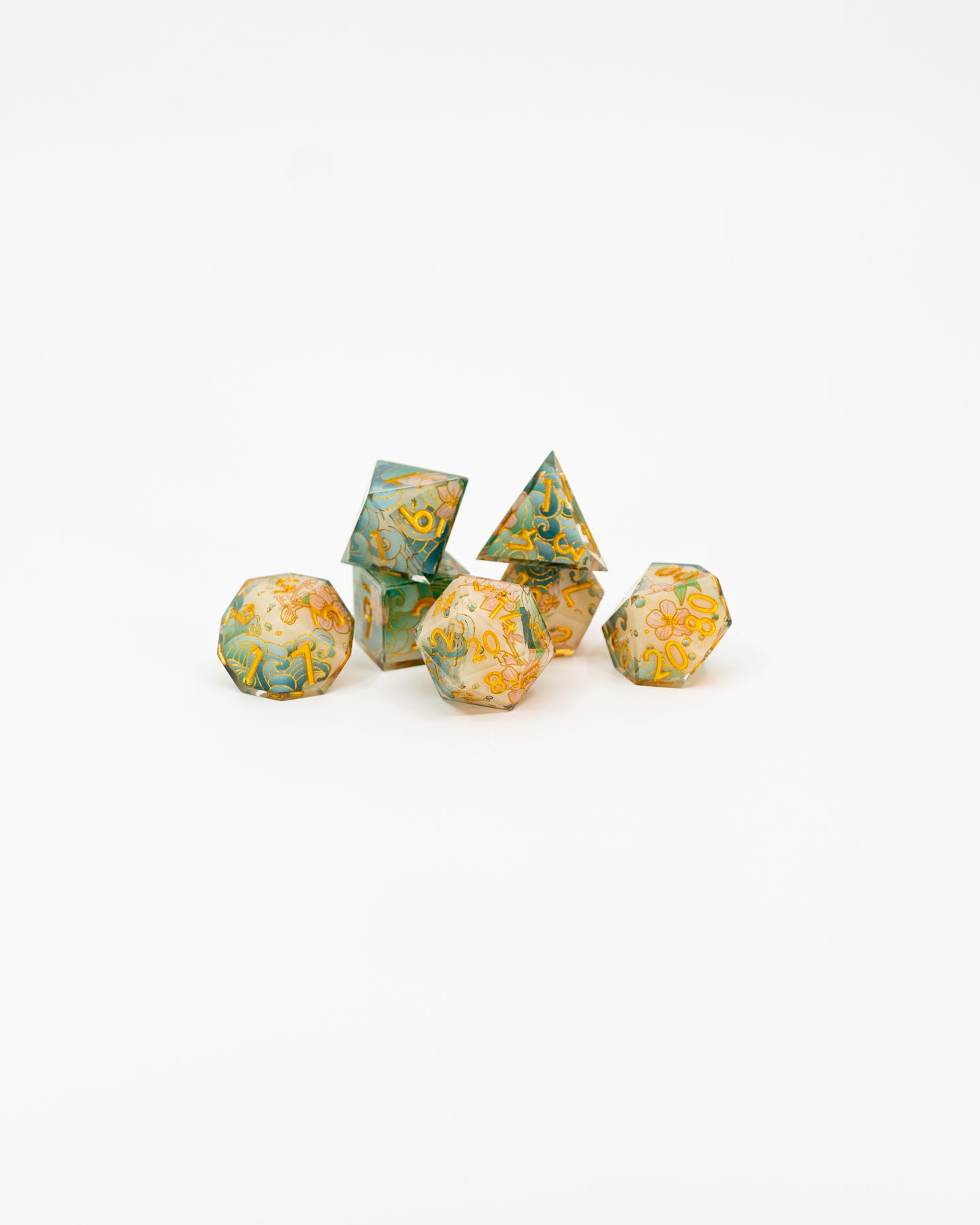 Nishijin | Double Cast | 7 Piece Sharp Edge Dice Set - Emberglow Gaming