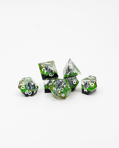 Green Mountains | Double Cast | 7 Piece Sharp Edge Dice Set