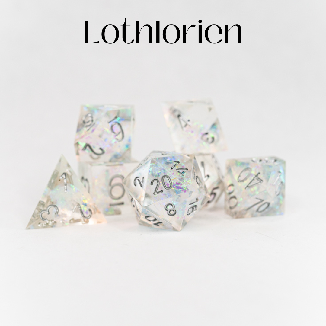 Lothlorien | 7 Piece Sharp Edge Resin Dice Set - Emberglow Gaming