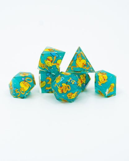 Ducks in a Row | Double Cast | 7 Piece Sharp Edge Dice Set