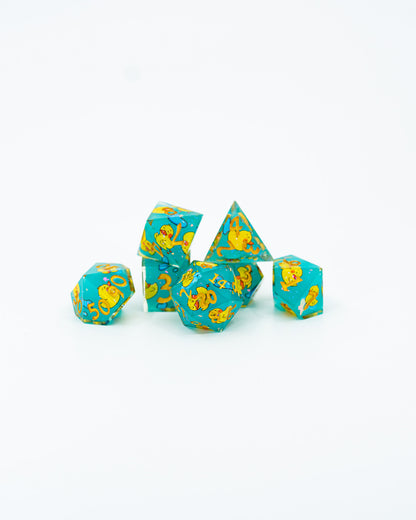 Ducks in a Row | Double Cast | 7 Piece Sharp Edge Dice Set