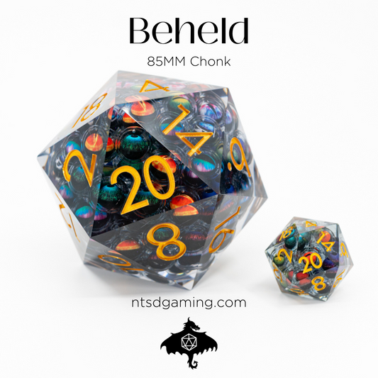 Beheld | Floating Multi Eye Inclusion | 85MM Sharp Edge D20 - Emberglow Gaming