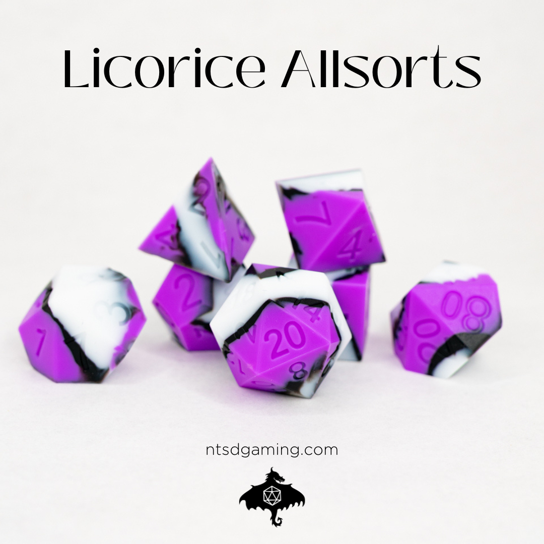 Licorice Allsorts | 7 Piece Soft Silicone Dice Set - Emberglow Gaming